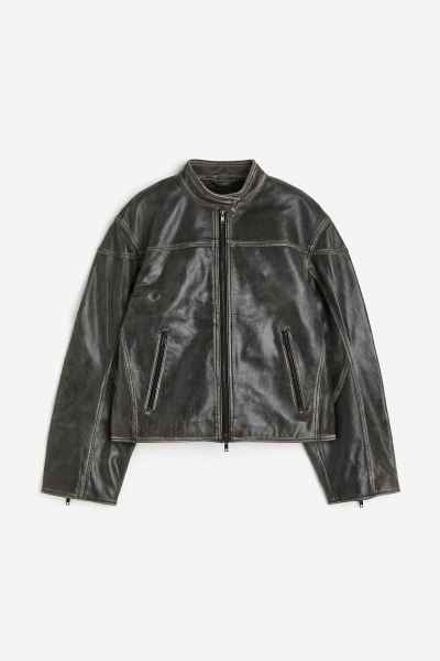Leather Biker Jacket - Black - Ladies | H&M US | H&M (US + CA)