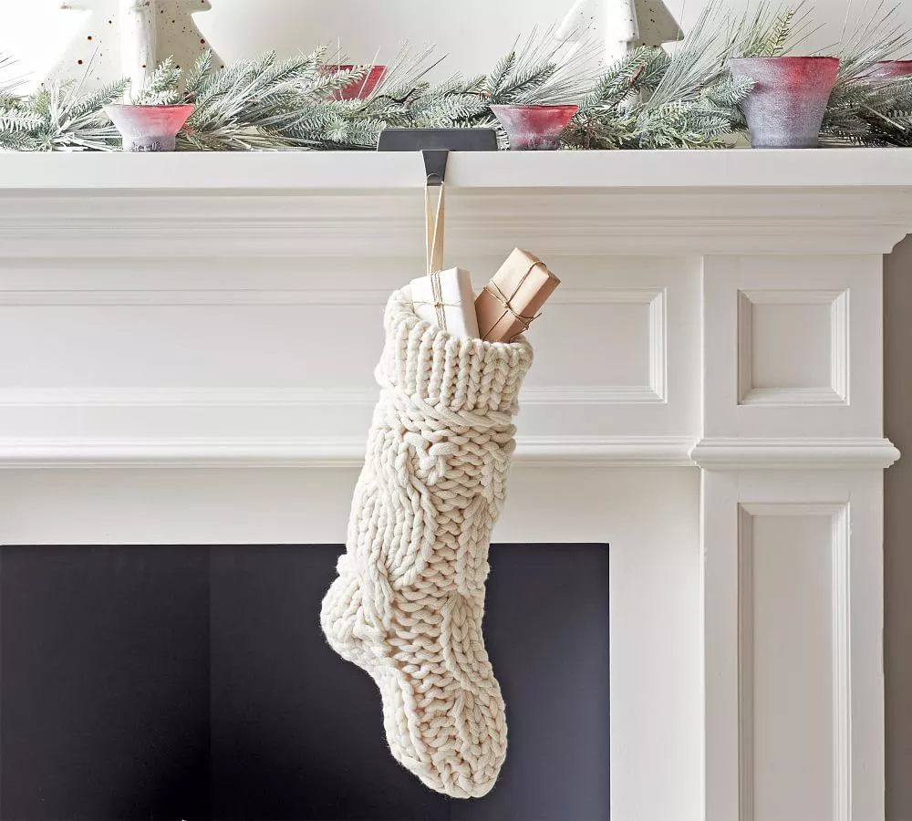 Ivory Chunky Cable Knit Christmas Stocking