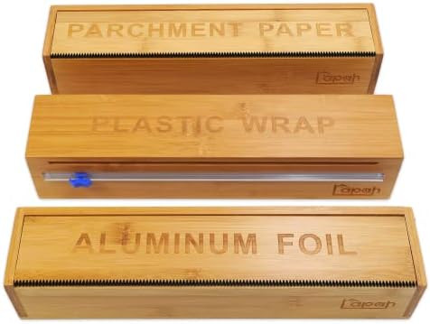 LAPAH Bamboo Smart Wrap dispenser/Drawer Organizer Set (3 boxes) with Cutter. Compatible with 12... | Amazon (US)