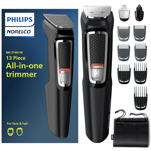 Norelco Philips Multigroom 3000 Series, All-in-One Trimmer, 13 Piece Men's, Grooming Kit for Beard, face, Nose, and Ear Hair Trimmer and Hair Clipper - NO Blade Oil Needed, MG3740/40 | Amazon (US)