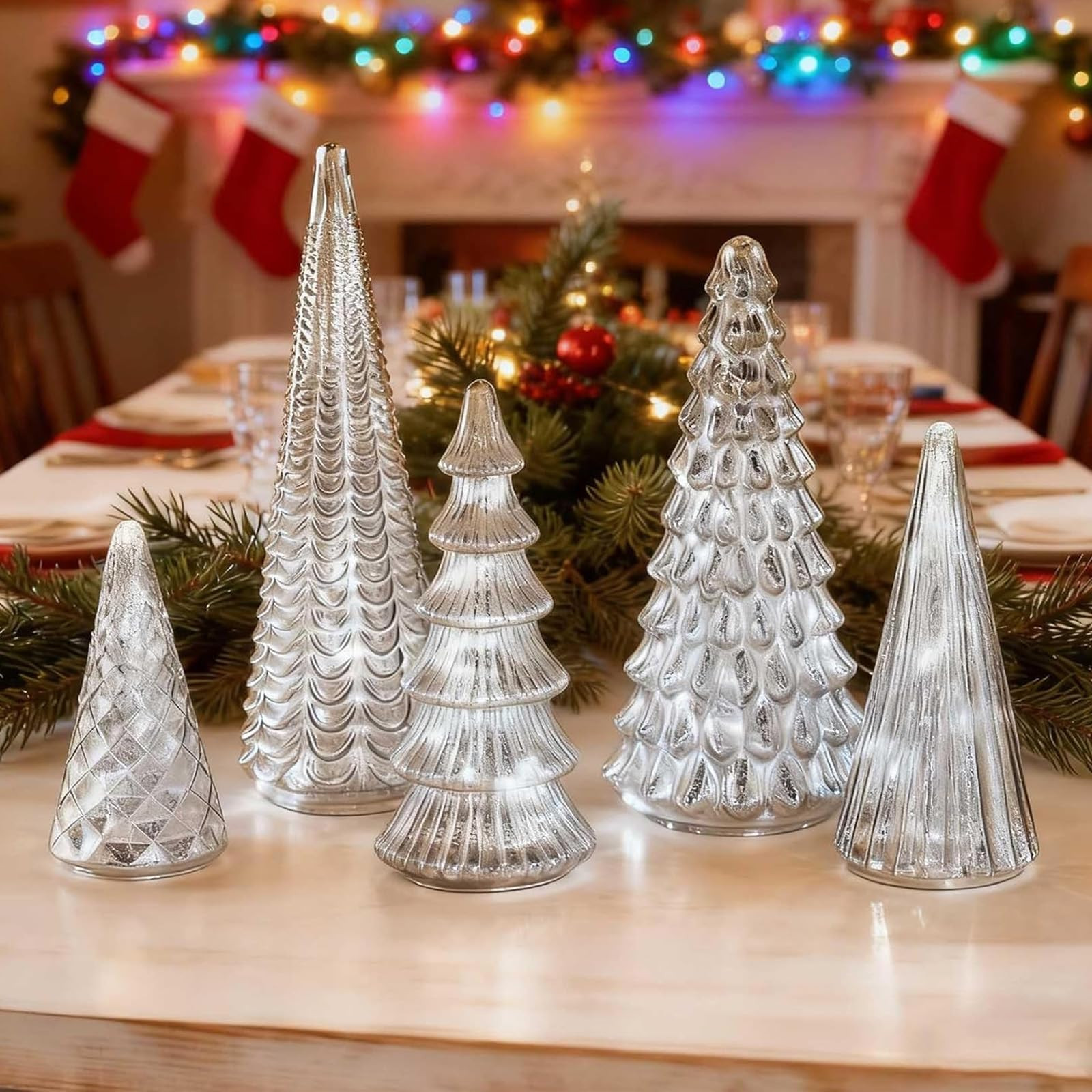 Set of 5 Illuminated Mercury Glass Trees, New 2026 Upgraded LED Mercury Glass Christmas Tree for ... | Amazon (US)