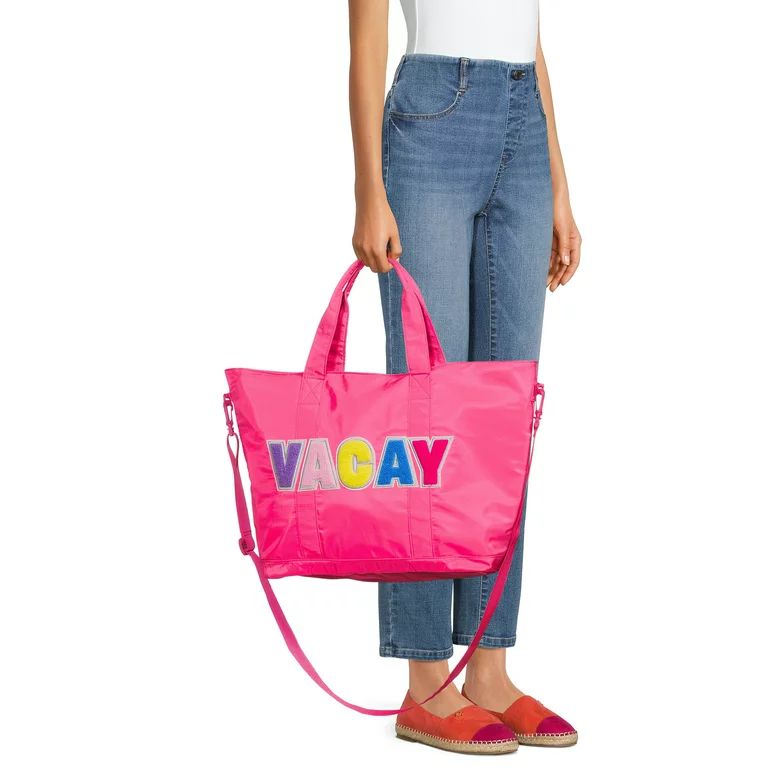 No Boundaries Women’s Vacay Tote Bag and Pouch, 2-Piece Set Fuchsia Sezzle - Walmart.com | Walmart (US)
