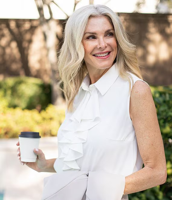 Ming Wang x Tanya Foster Crepe De Chine Point Collar Waterfall Neck Sleeveless Blouse | Dillard's | Dillard's