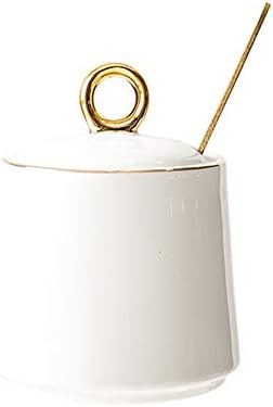 DoDola Ceramics Sugar Bowl with Lid and Spoon Condiment Pots Seasoning Box 8oz, Gold White | Amazon (US)