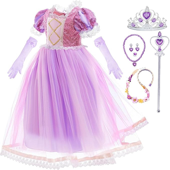 Girls Rapunzel Costume Kids Dress Up Purple Clothes for Birthday Halloween Cosplay | Amazon (US)