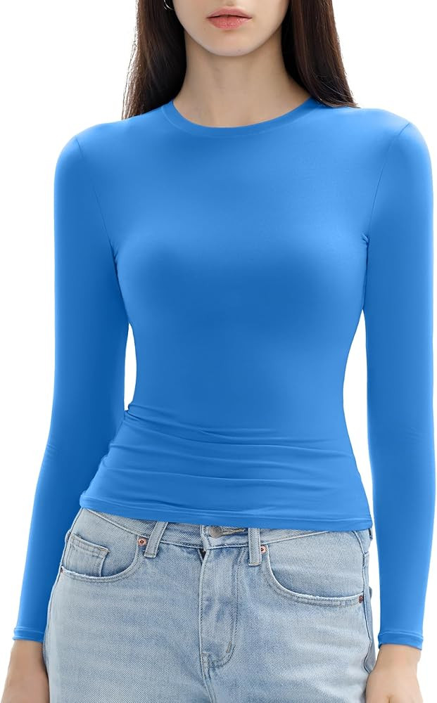 Women's Long Sleeve Shirts Crew Neck Slim Fit Going Out Tops Basic Tees Barely There Collection | Amazon (US)