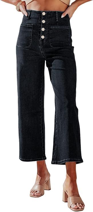 Sidefeel Women's Wide Leg Jeans High Waisted Straight Leg Stretchy Jeans Buttoned Loose Denim Pan... | Amazon (US)