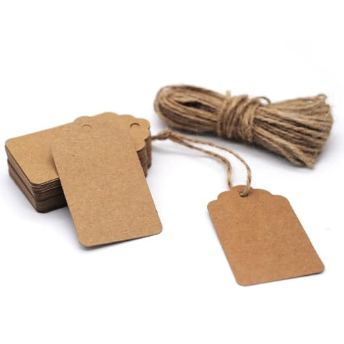 Tags with String, 2.8x1.6 Inch Name Tag for Bags, 40Pcs Kraft Paper Tags with 30ft String Attached | Amazon (US)