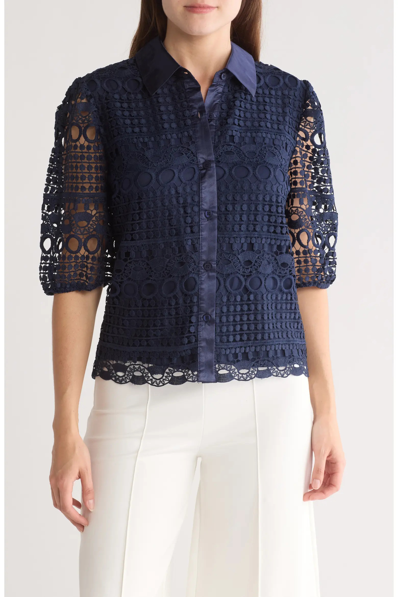 Brianna Lace Puff Sleeve Button-Up Top (Women) | Nordstromrack | Nordstrom Rack