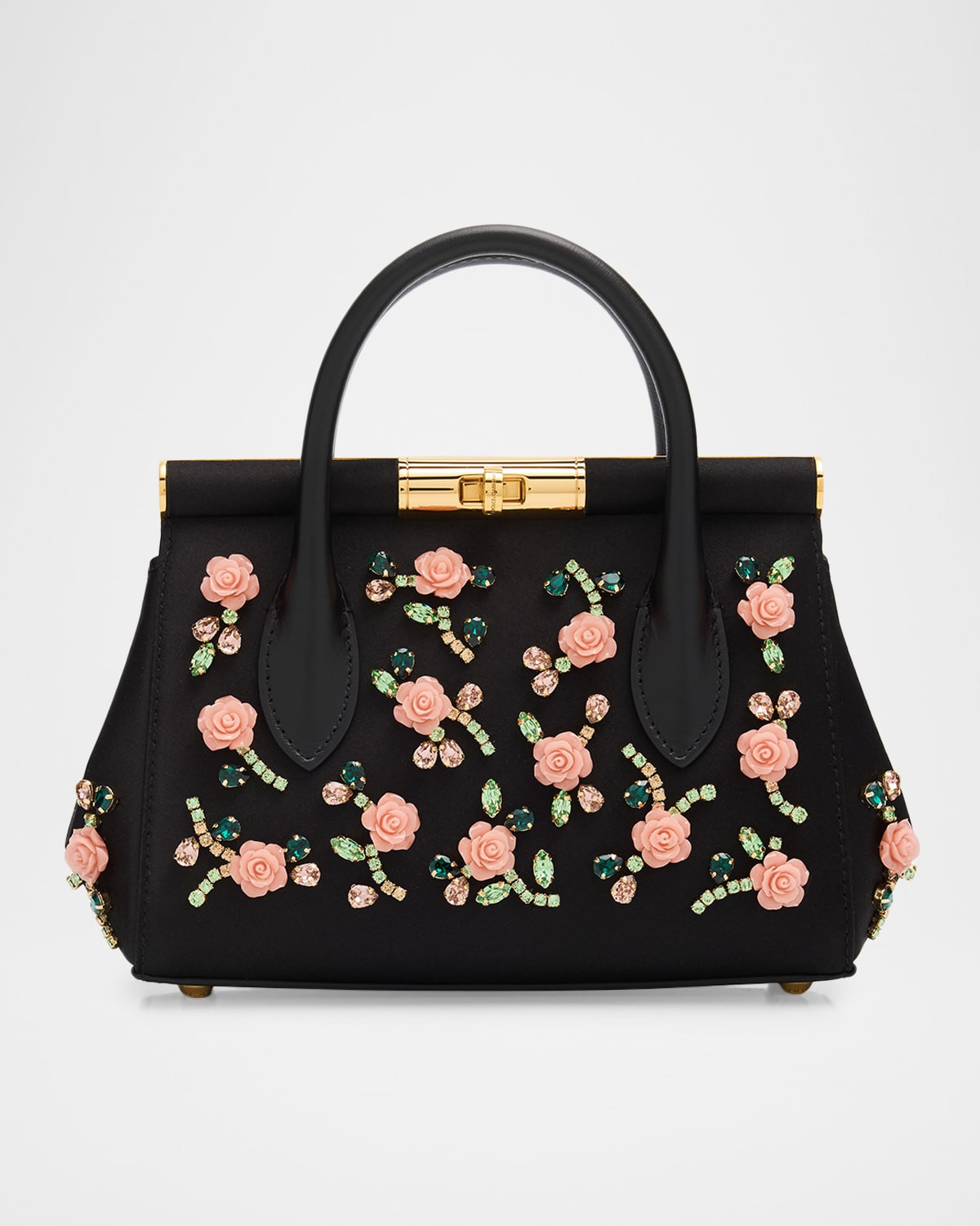 Floral Beaded Satin Top-Handle Bag | Neiman Marcus