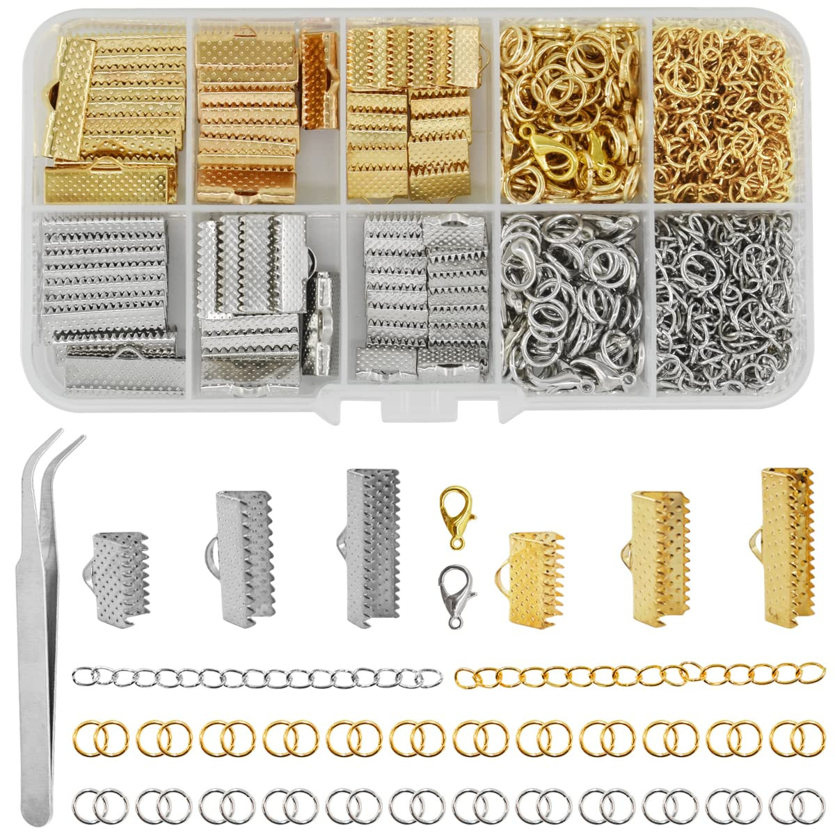 373Pcs Ribbon Bracelet Kit for Jewelry Making Ribbon End Crimps Lobster Clasps Awith Jump Rings a... | Amazon (US)