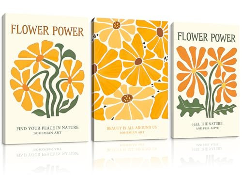 Framed Boho Flower Power Canvas Wall Art Retro Gallery Floral Prints 70s Inspired Botanical Painting Posters Colorful Vintage Picture Room Decor Aesthetic Bohemian Wall Art for Bedroom Living Room Office16x24 Inchx3 | Amazon (US)