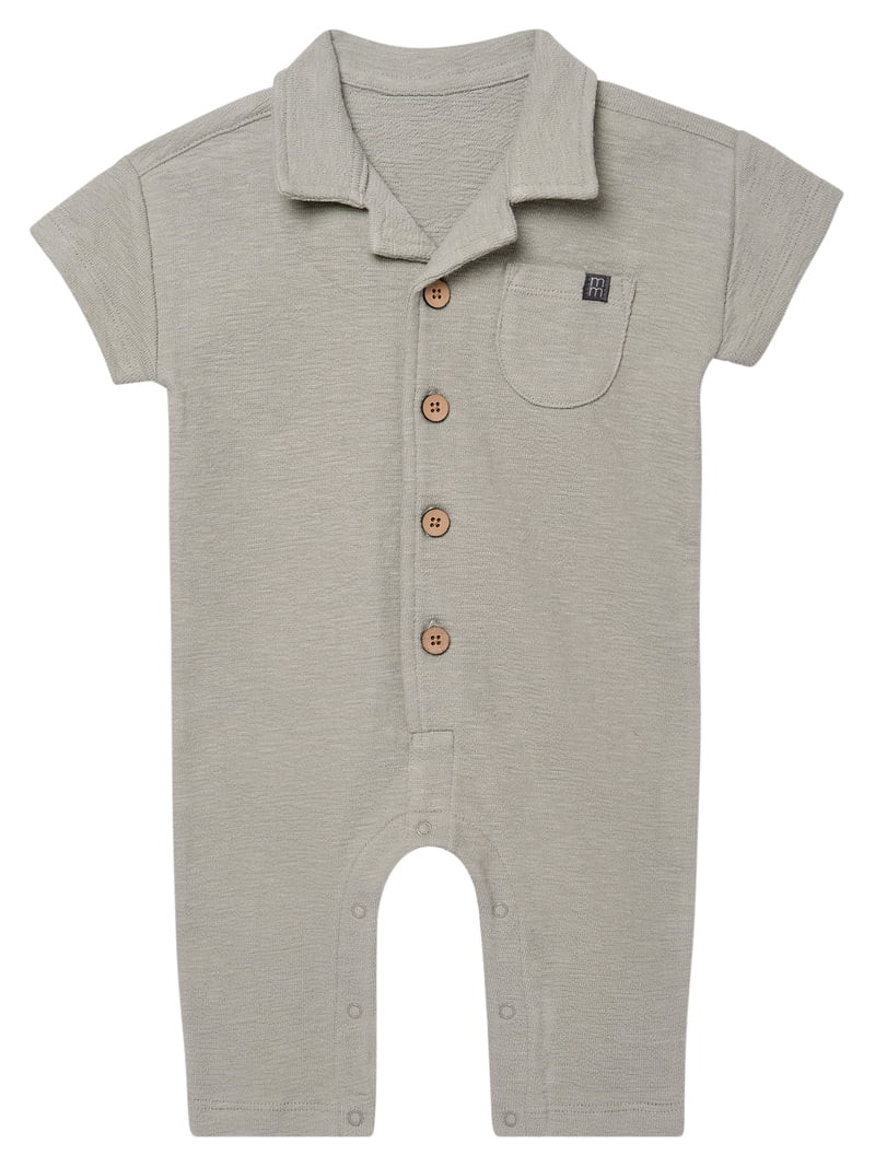 Modern Moments by Gerber Baby Boy Long Leg Slouch Henley Romper, Sizes 0/3 Months - 24 Months | Walmart (US)