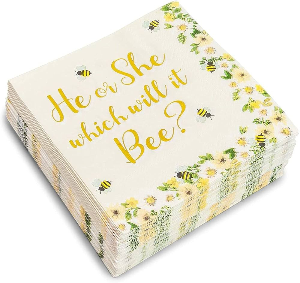 Bee Gender Reveal Party Supplies, Paper Napkins (5 x 5 In, 50 Pack) | Amazon (US)