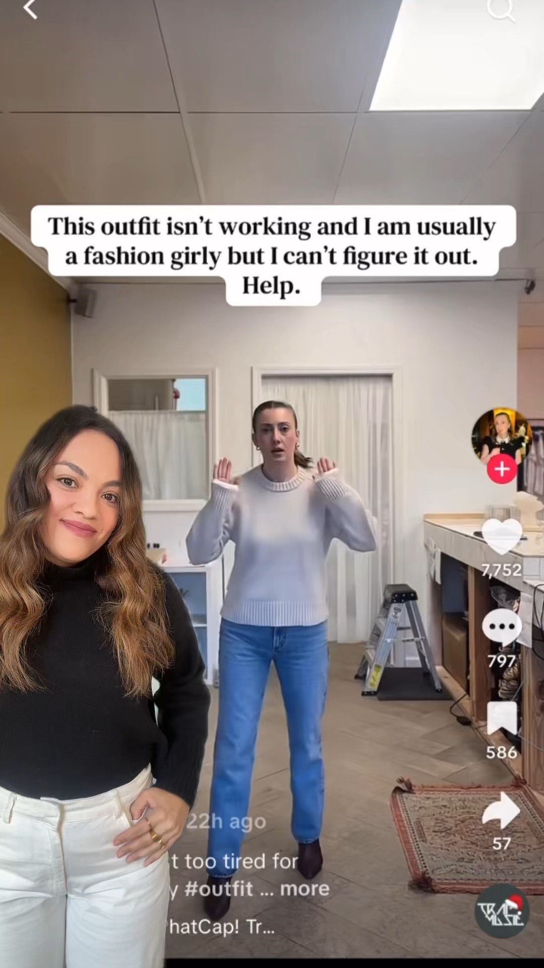 Improving an outfit with HASS: hair, accessories, styling, and shoes! 

-Gap cotton cream sweater, I have a large. 
-Abercrombie vintage straight jeans in a medium wash, I have a size 29 long. 
-Steve Madden brown suede boots. 
-Madewell brown suede tasseled loafers  

#LTKstyletip #LTKcanada #LTKwinter