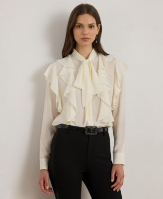Women's Ruffle Detail Tie-Neck Blouse | Macy's