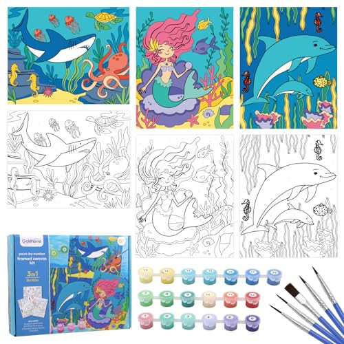 3 Pack Creative Kids Paint by Numbers Kit Canva Paint for Kids Includes 8x10 inch Framed Canvas with 19 Acrylic Paints, 5 Brushes for Kids Fun and Easy Painting Set for Kids Ages 4-8-10 | Amazon (US)