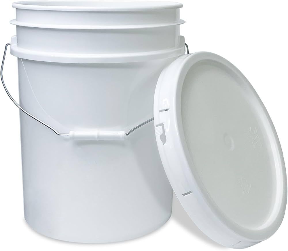 5 Gallon White Bucket & Lid - Durable 90 Mil All Purpose Pail - Food Grade - BPA Free Plastic (1)... | Amazon (US)