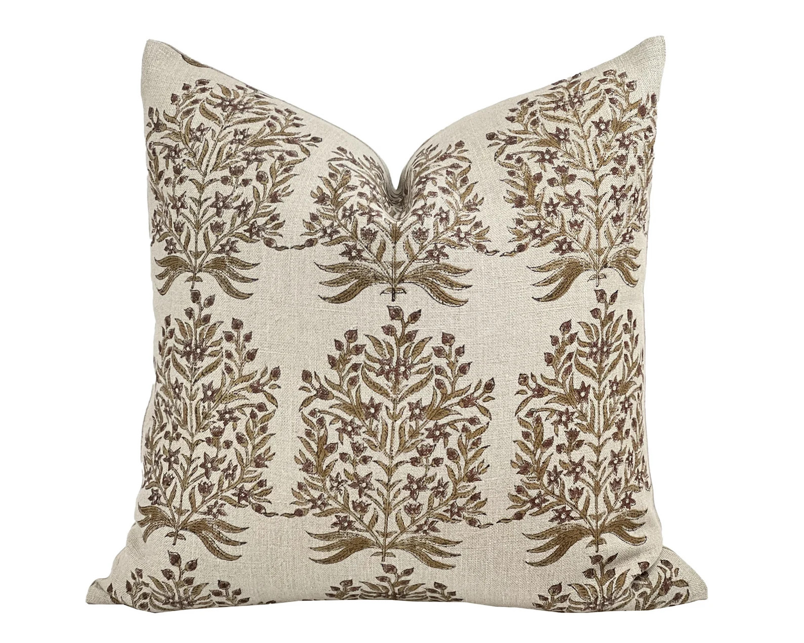 ASTERIA | Designer Brown Ochre Floral Linen Pillow Cover, Block Print Pillow, Large Floral Print ... | Etsy (Global)
