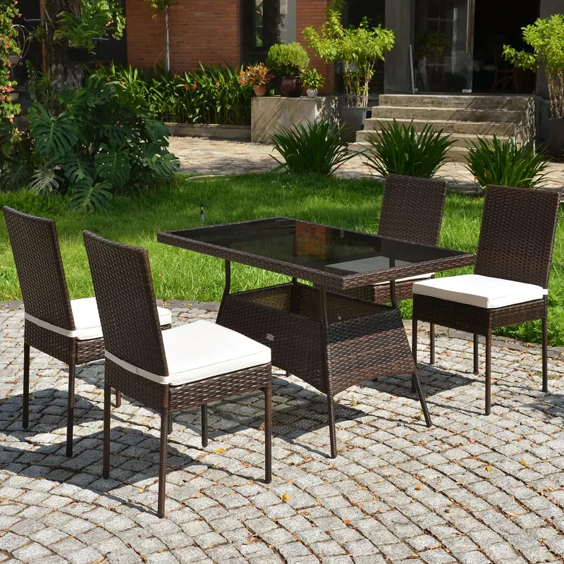 Costway 5 PCS Patio Rattan Dining Set Glass Table High Back Chair Garden Deck Mix Brown | Target