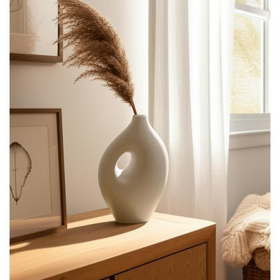 Boho Ceramic Vase - Modern Decorative Accent with Hole Detail - Handmade Minimalist Design for Home, Office & Living Room - 12" Green | Target