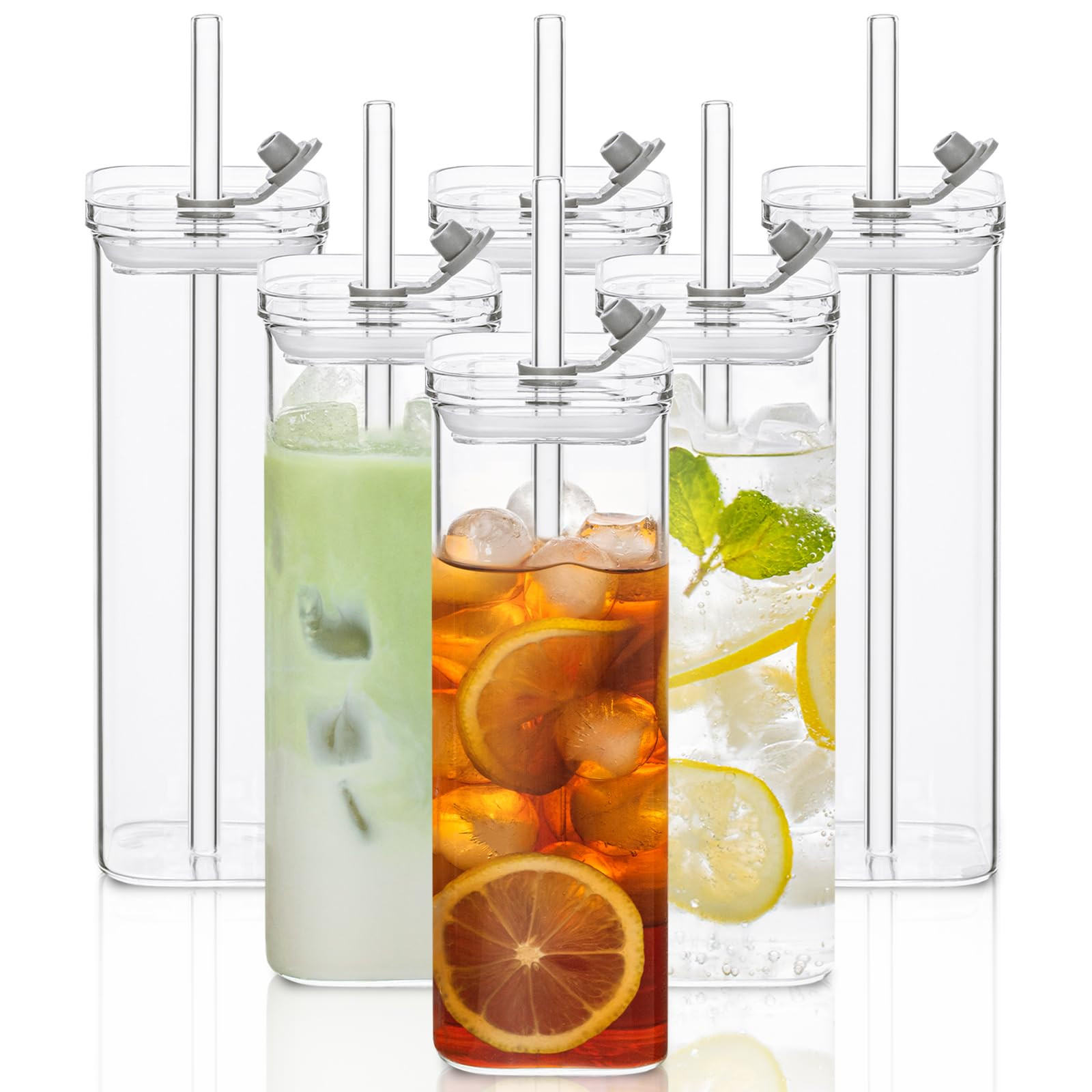 6 Sets Square Drinking Glass Cups, Old Fashioned Glasses, 17 Oz Square Glasses, Clear Highball Mo... | Amazon (US)