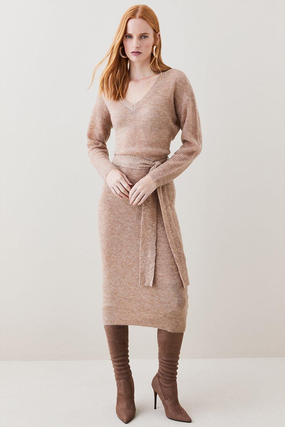 Premium Wool Blend Knitted Midi Knit Dress | Karen Millen US