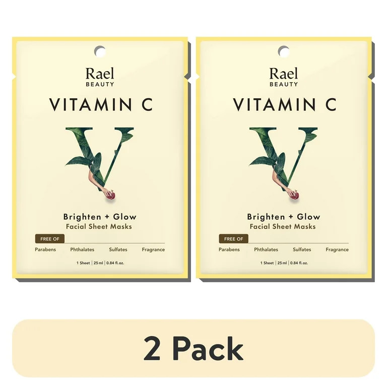 (2 pack) Rael Beauty Vitamin C Facial Sheet Mask for Dull Skin, Brighten and Glow, 1 Count | Walmart (US)