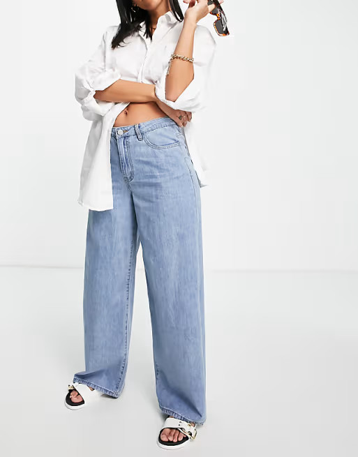 Vila wide leg high waist jeans in light blue denim | ASOS (Global)