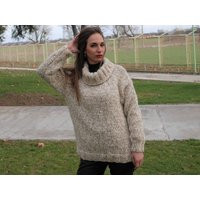 Hand Knit Chunky Wool Sweater Oversized Turtleneck With Balloon Sleeves | Etsy (US)