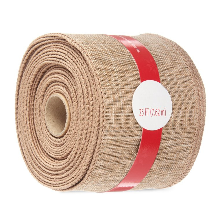 Holiday Time Ribbon, Natural Linen, 25' | Walmart (US)