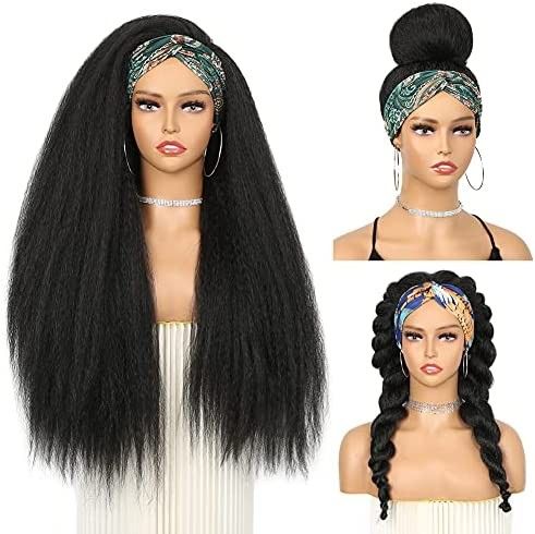 WIGNEE 26 Inches Kinky Straight Headband Wig for Women Yaki Straight Wigs with Black Headband Kin... | Amazon (US)