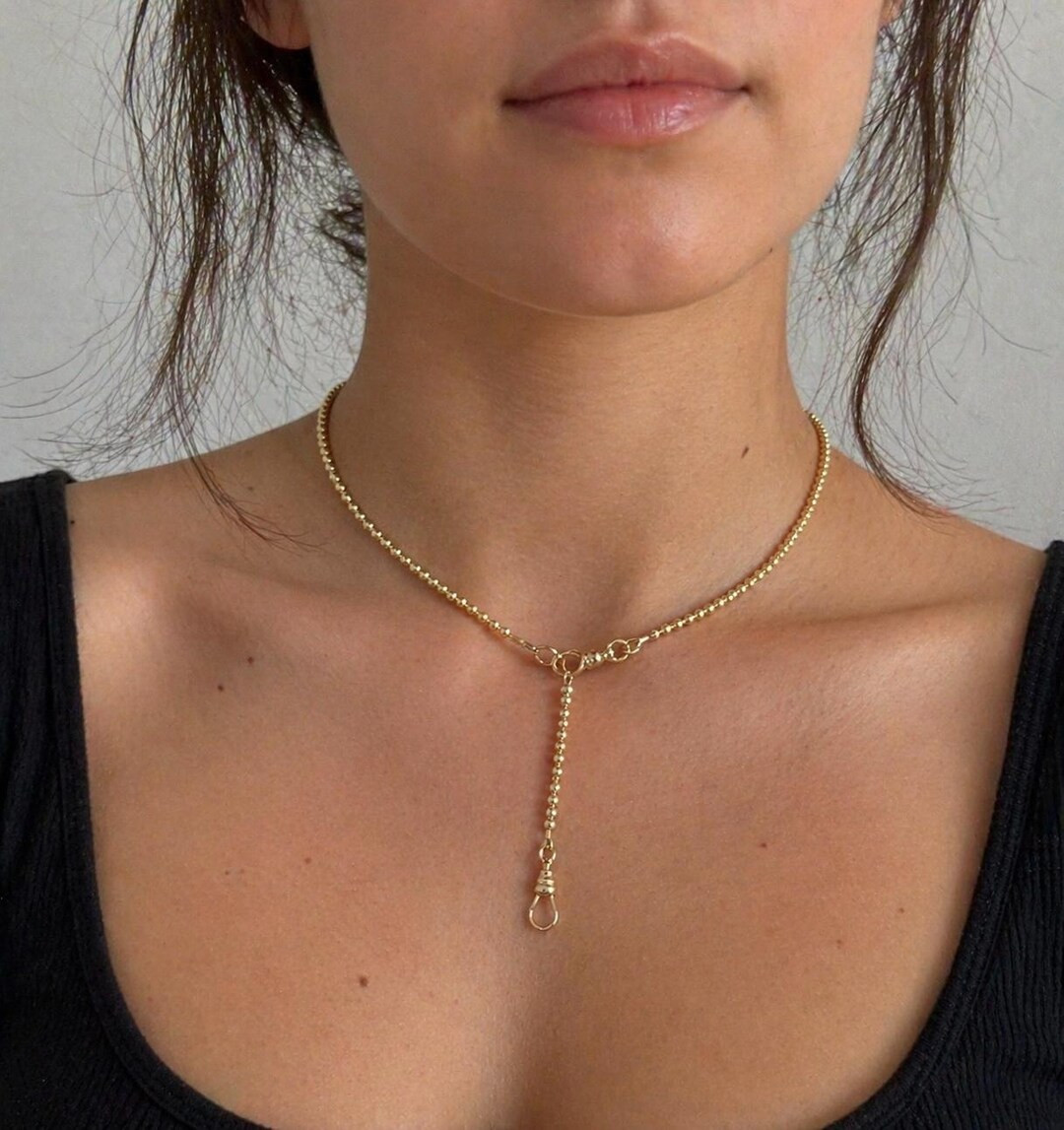 14K Gold Filled Beaded Ball Necklace, Swivel Clasp Charm Holder - Etsy | Etsy (Global)