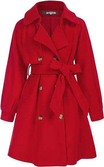 GRACE KARIN Girls Dress Coat Lapel Wool Blend Long Winter Jackets with Pockets Belt 6-14Y | Amazon (US)