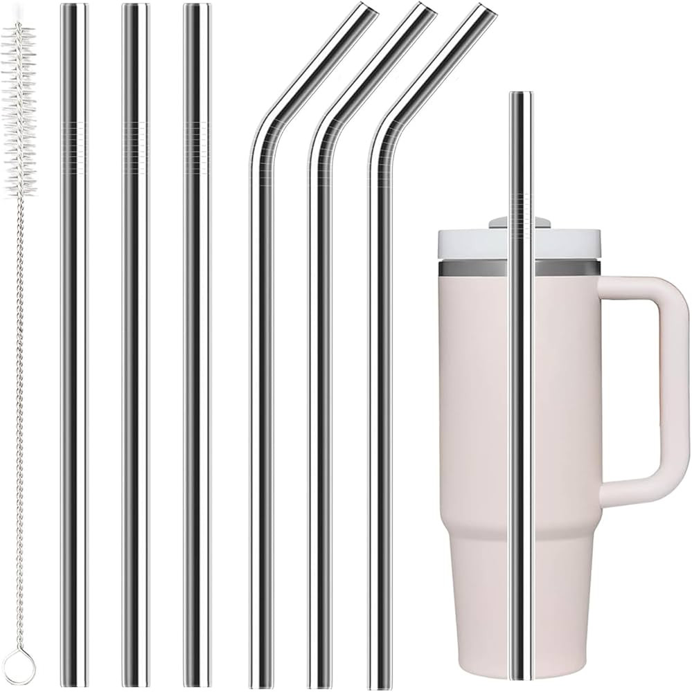 6 Pack Stainless Steel Straw Replacement 40 oz for Stanley Tumbler,3 Straight + 3 Curved Reusable... | Amazon (US)