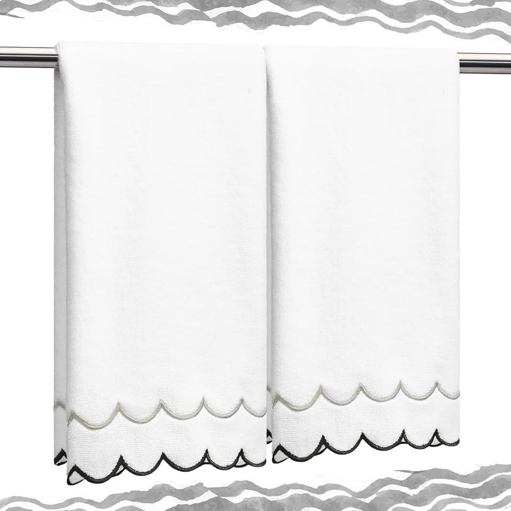 2 Pcs Scalloped Hand Towels 100% Cotton Hand Towels for Bathroom 15.75 x 27.56 Inch 500 GSM Cute ... | Amazon (US)