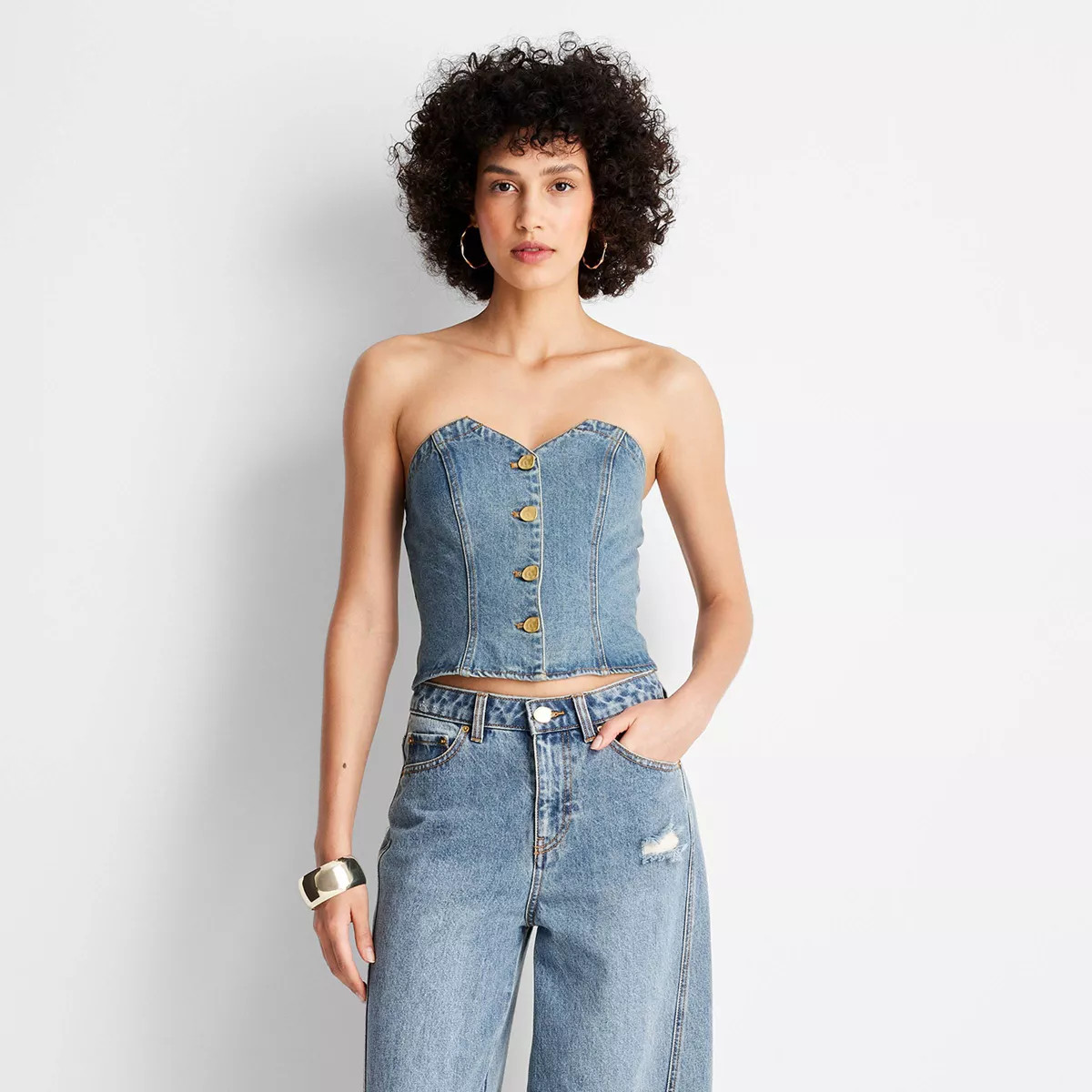 Women's Button-Front Denim Corset - Future Collective™ with Jenee Naylor | Target
