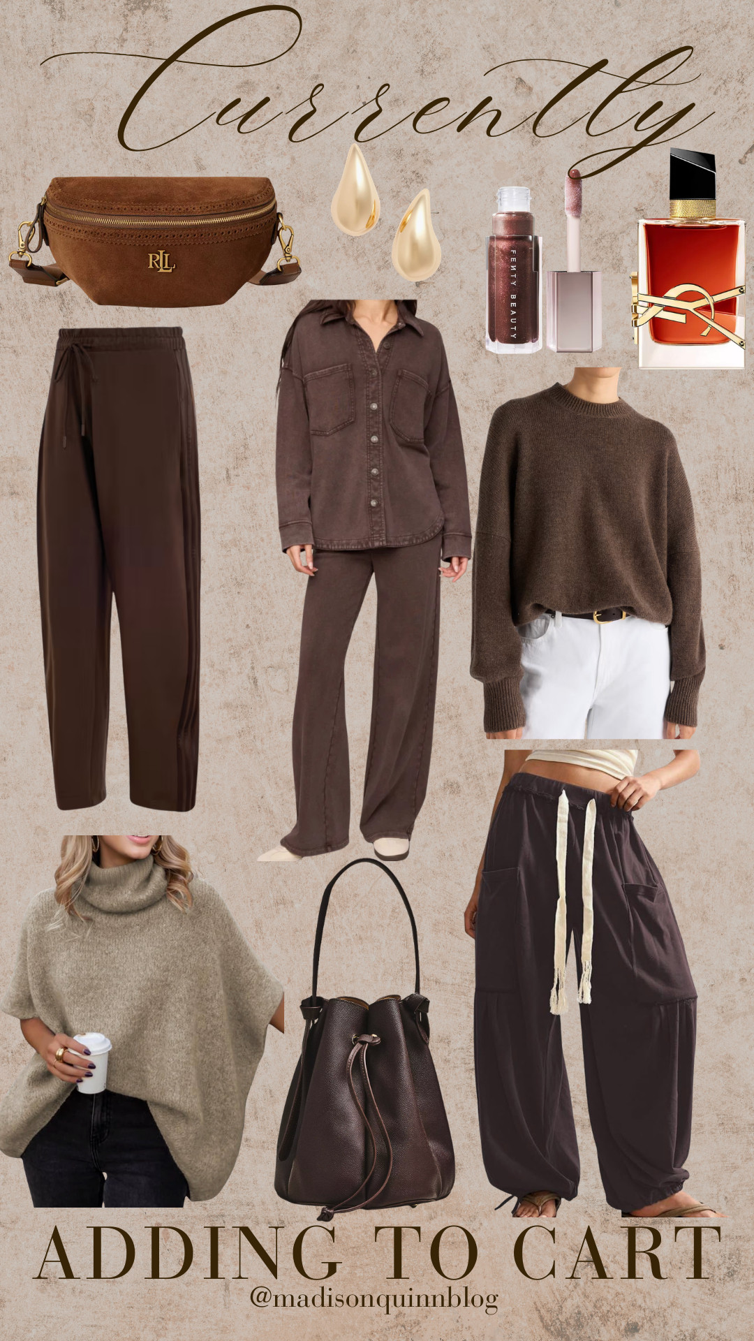 Cozy and rich finds I am adding to my cart for fall!

brown neutral cozy fall style fall fashion perfume fragrance belt bag sweaters matching set lip gloss earrings  

 #LTKdayinmylife #LTKootd #LTKSeasonal