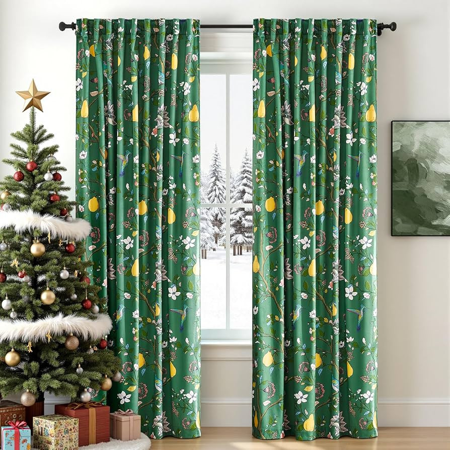 Velvet Floral Curtains 108 inches for Living Room,Dark Green Vintage Whimsical Botanical Room Dar... | Amazon (US)