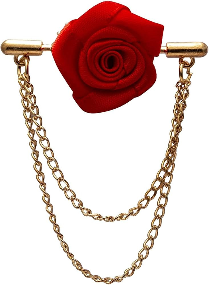 Knighthood Brooch Pin Red Rose with Double Hanging Chain Brooch Suit Stud Lapel Pin | Amazon (US)