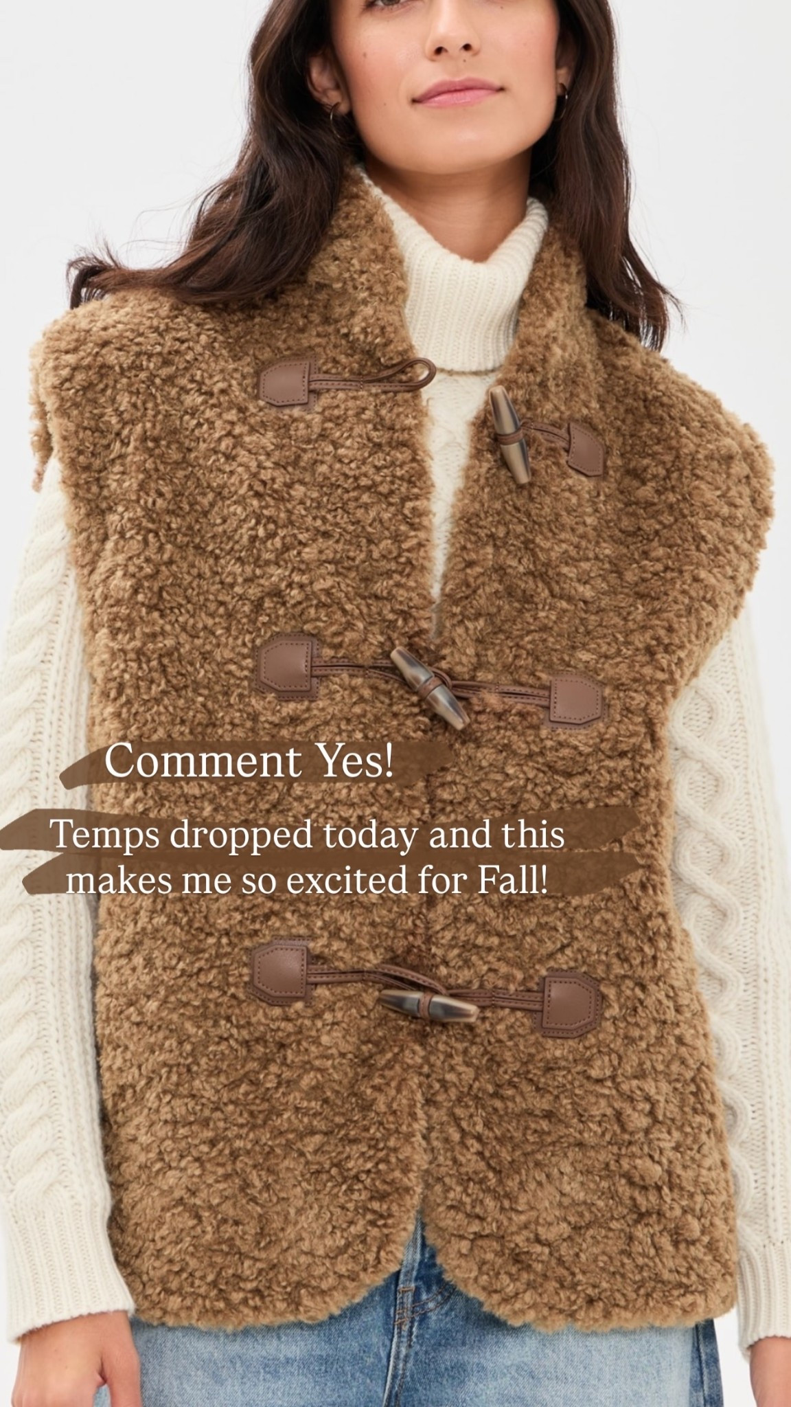Sherpa vest! Temps dropped today and this makes me so excited for Fall!  Comment Yes!