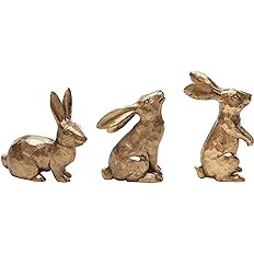 DN DECONATION Golden Polyresin Bunny Decor Rabbit Figurines, Easter Bunny Statue Set of 3 for Spr... | Amazon (US)