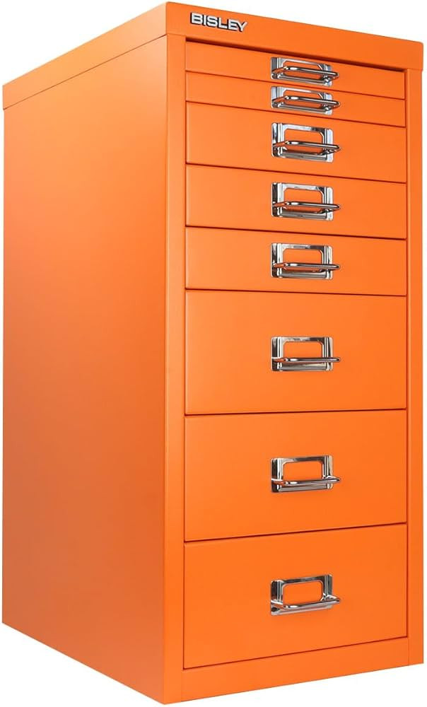 8-Drawer Steel MultiDrawer Cabinet - Bisley Orange, Chrome Pull Handles with Label Holders, Powde... | Amazon (US)