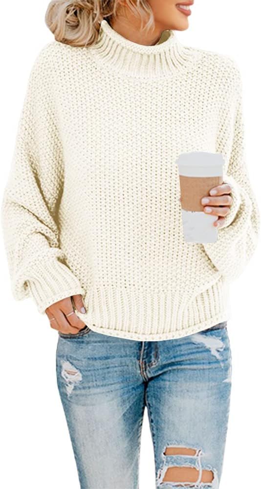 Sweaters for Women Turtleneck Oversized Batwing Long Sleeve Sweaters Chunky Cable Knit Pullover J... | Amazon (US)