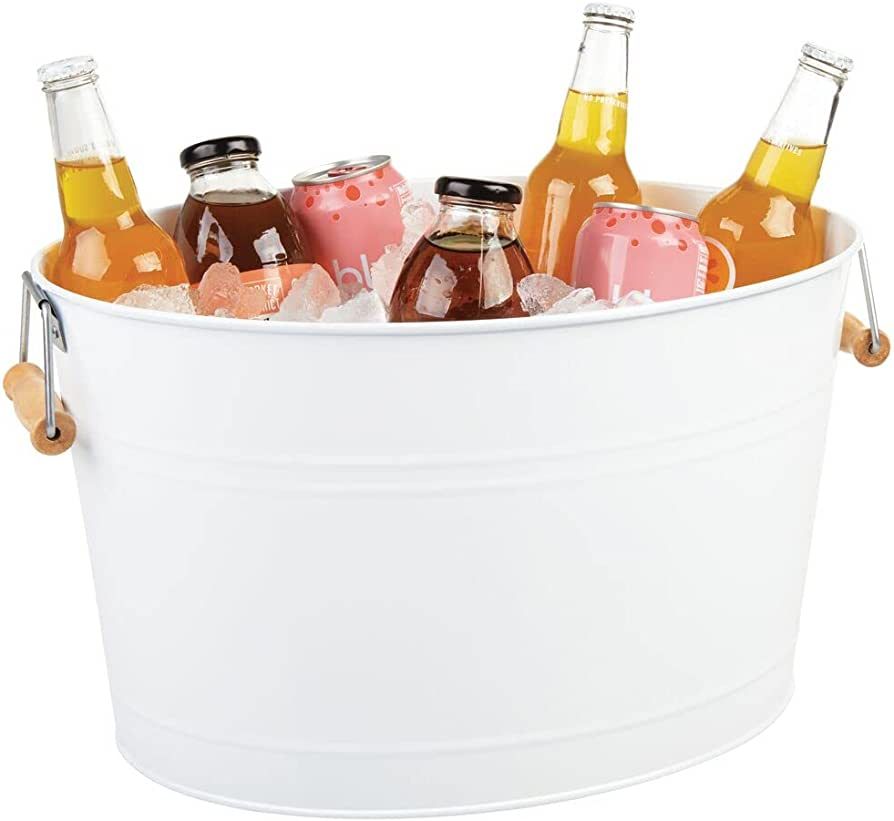 mDesign Large Metal Beverage Tub Oval Cooler for Beer, Wine, Ice, and Drinks - Portable 4.75 Gall... | Amazon (US)
