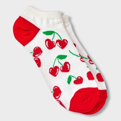 Women's Cherry Hearts Valentine's Day Low Cut Socks - Ivory/Red 4-10 | Target