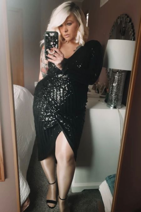 This black sequin dress is perfect for any holiday party and oh so sexy!!! #partydress
5’6” and 180 lbs

#LTKunder100 #LTKcurves #LTKHoliday