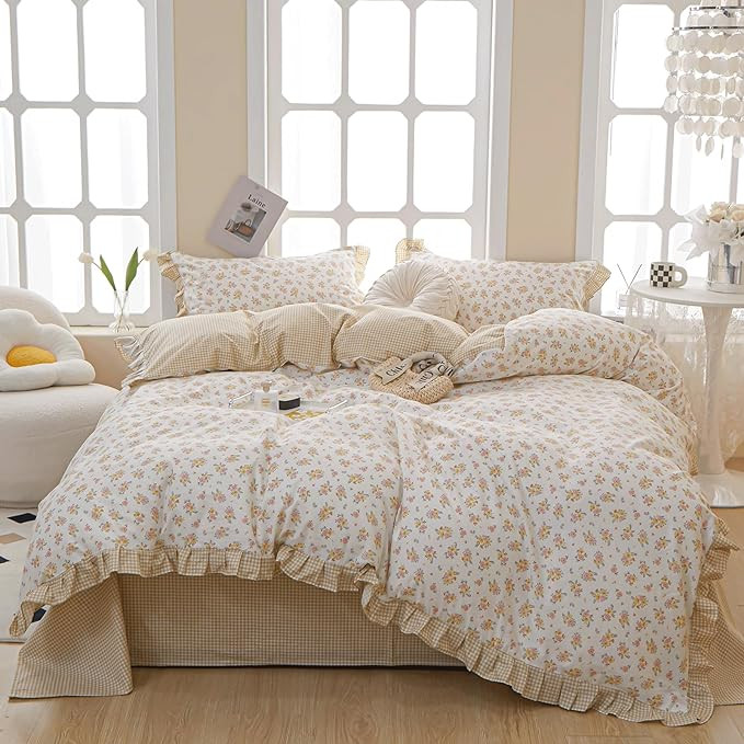 VM VOUGEMARKET Twin Comforter Set with Rose Flower Pattern,1 Ruffle Comforter and 2 Pillow Shams ... | Amazon (US)