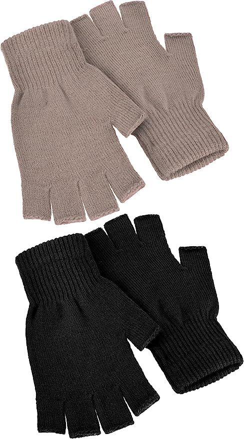 Satinior 2 Pair Unisex Half Finger Gloves Winter Stretchy Knit Fingerless Gloves in Common Size | Amazon (US)