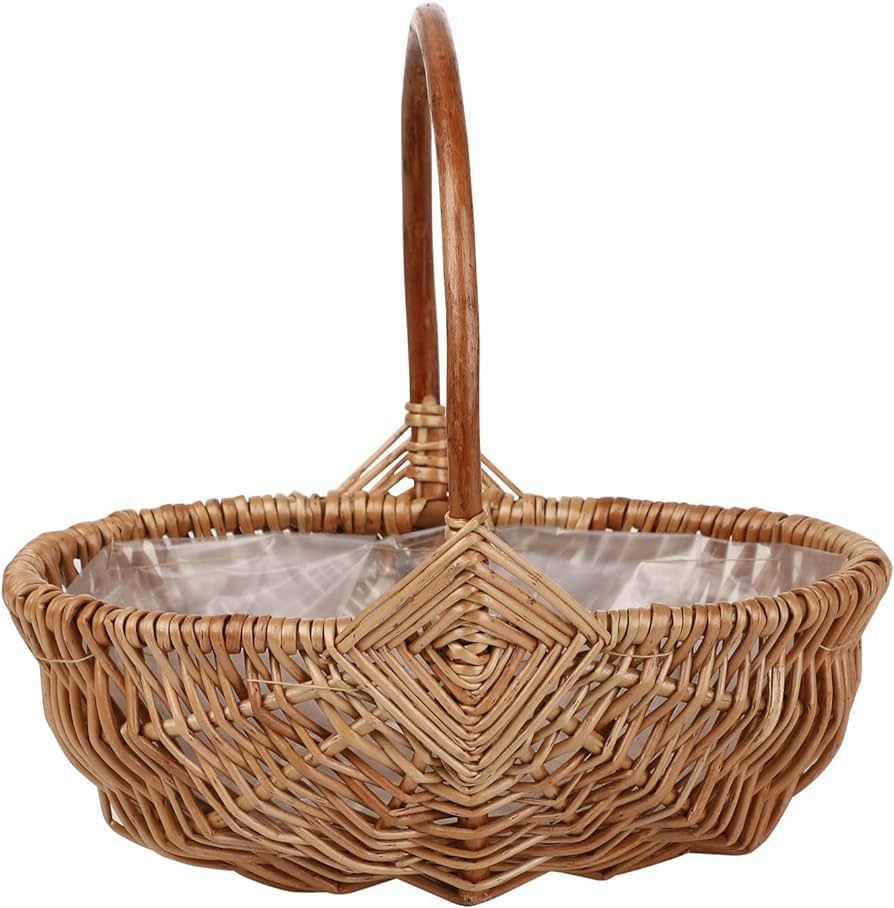 WYI Rattan Flower Basket, Handmade Wicker Planter Basket with Plastic Liner & Handle, Woven Stora... | Amazon (US)
